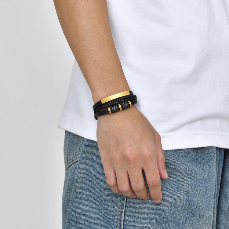 Black Braided Bracelet With Gold Accents image 10