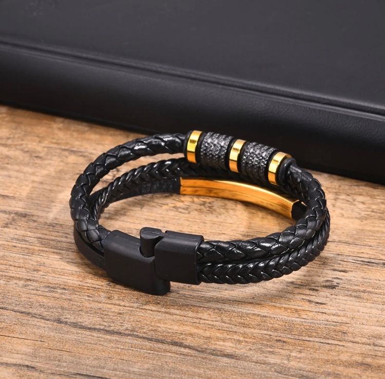 Black Braided Bracelet With Gold Accents image 4