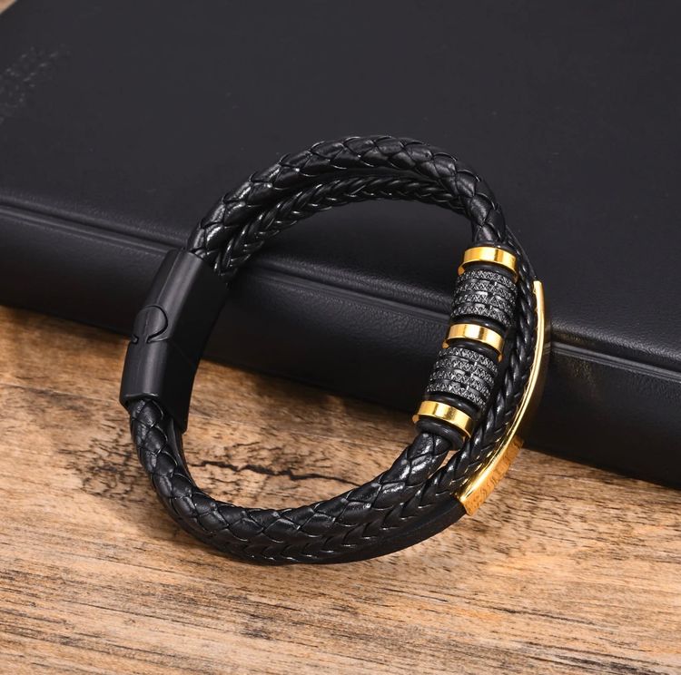 Black Braided Bracelet With Gold Accents image 6