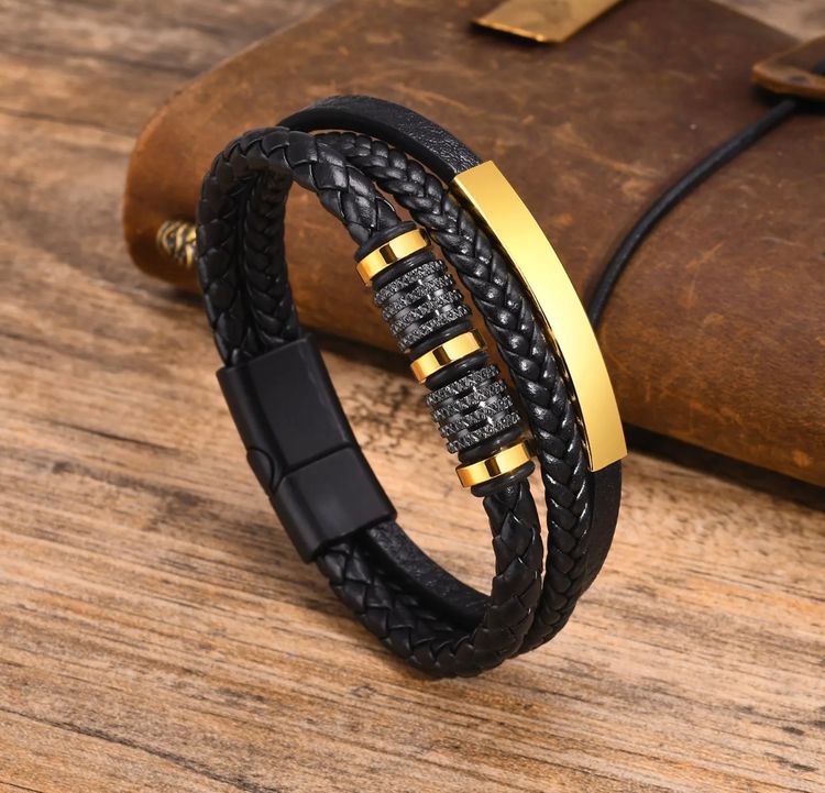Black Braided Bracelet With Gold Accents image 8
