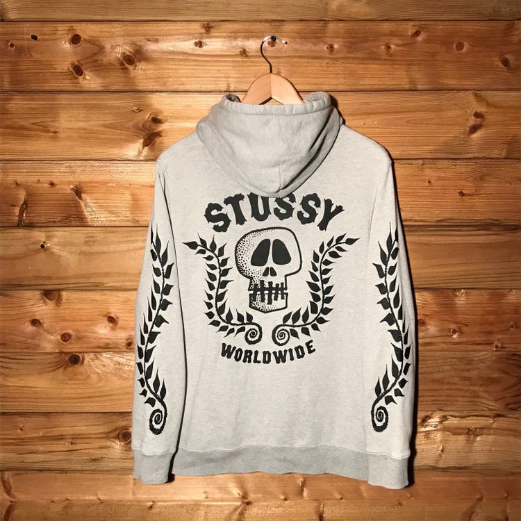 HeresWear Stüssy Worldwide Spellout Floral Skull zip up hoodie product image