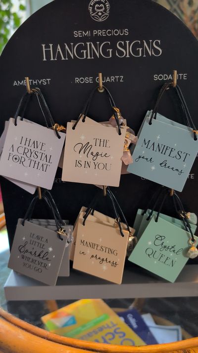 semi precious hanging signs x1. Buyers choice of one!