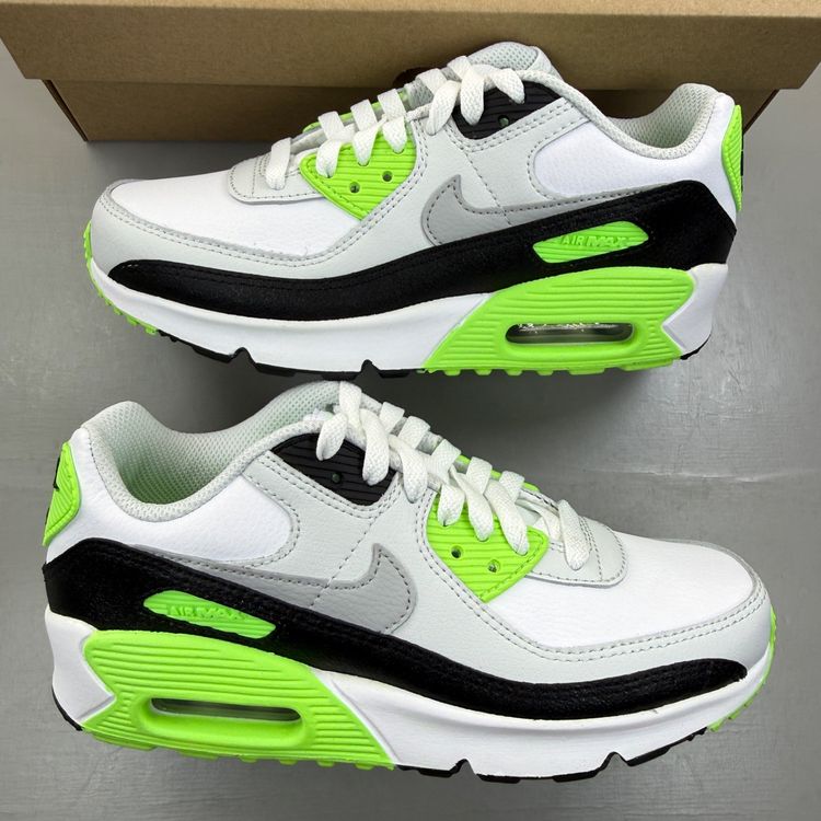 Nike Air Max 90 Size UK 3.5 LTR White Black Lime Blast GS Trainers CD6864-130 image 1