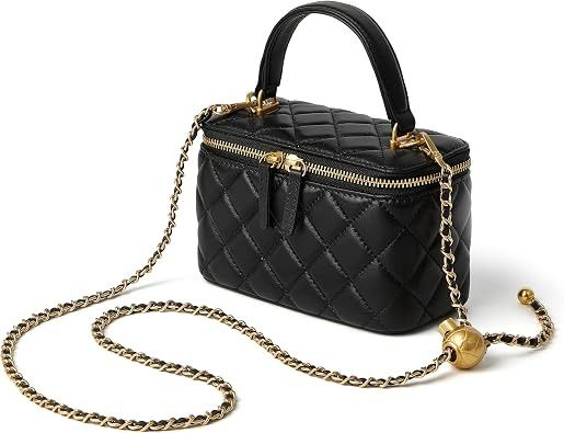 Black Quilted Handbag With Gold Chain Strap image 1