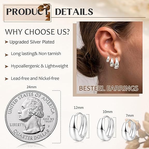 Silver Plated Dainty Hoop Earrings Set image 5