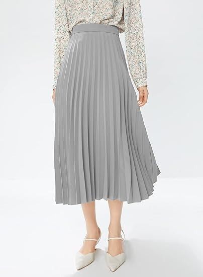 Grey Pleated Midi Skirt
