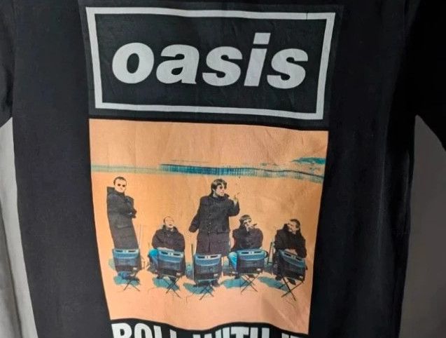Immagine di Official Oasis Roll With It Black Graphic Band T Shirt Medium UK 10 12 Organic Cotton 8