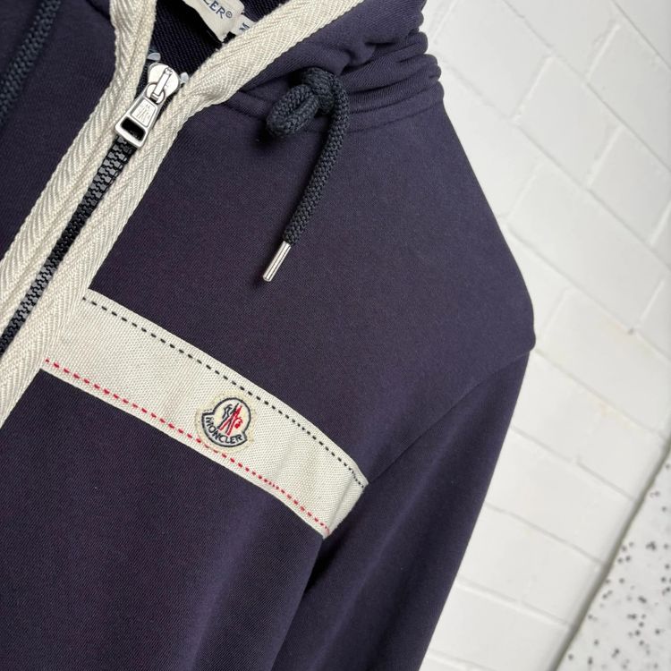 Moncler Navy Maglia Zip Hoodie with White Detailing imagen 2