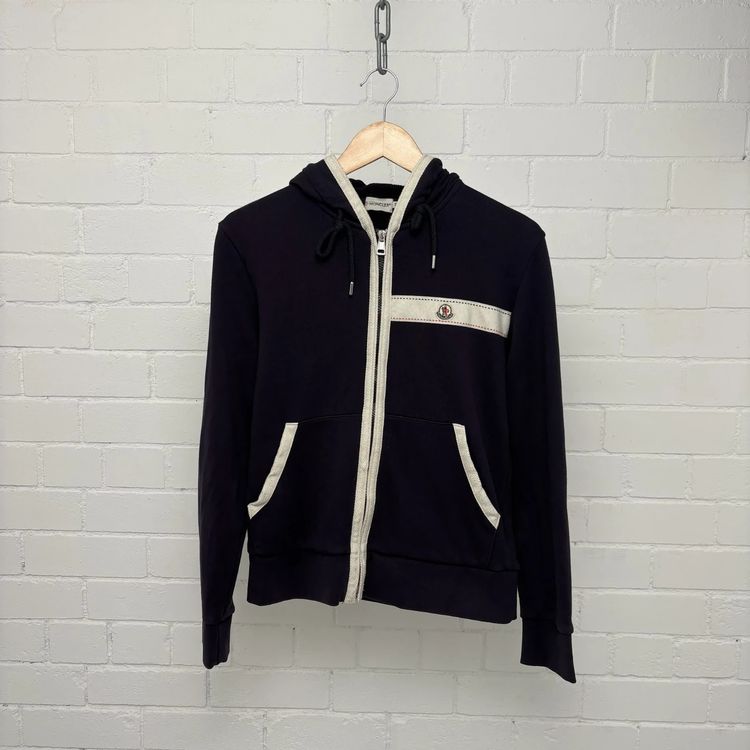 Moncler Navy Maglia Zip Hoodie with White Detailing imagen 1