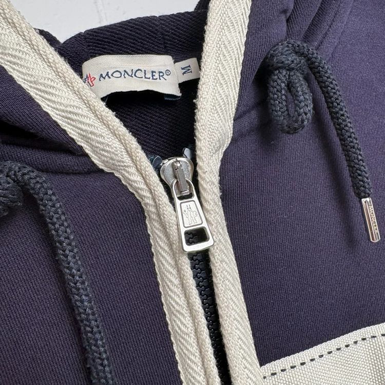 Moncler Navy Maglia Zip Hoodie with White Detailing imagen 5