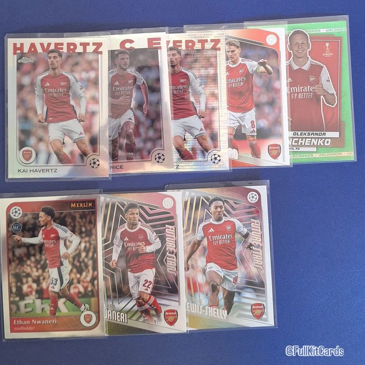 Topps Arsenal 8 Card Bundle Topps Chrome Merlin Football Cards Rice Havertz Nwaneri Mint product image