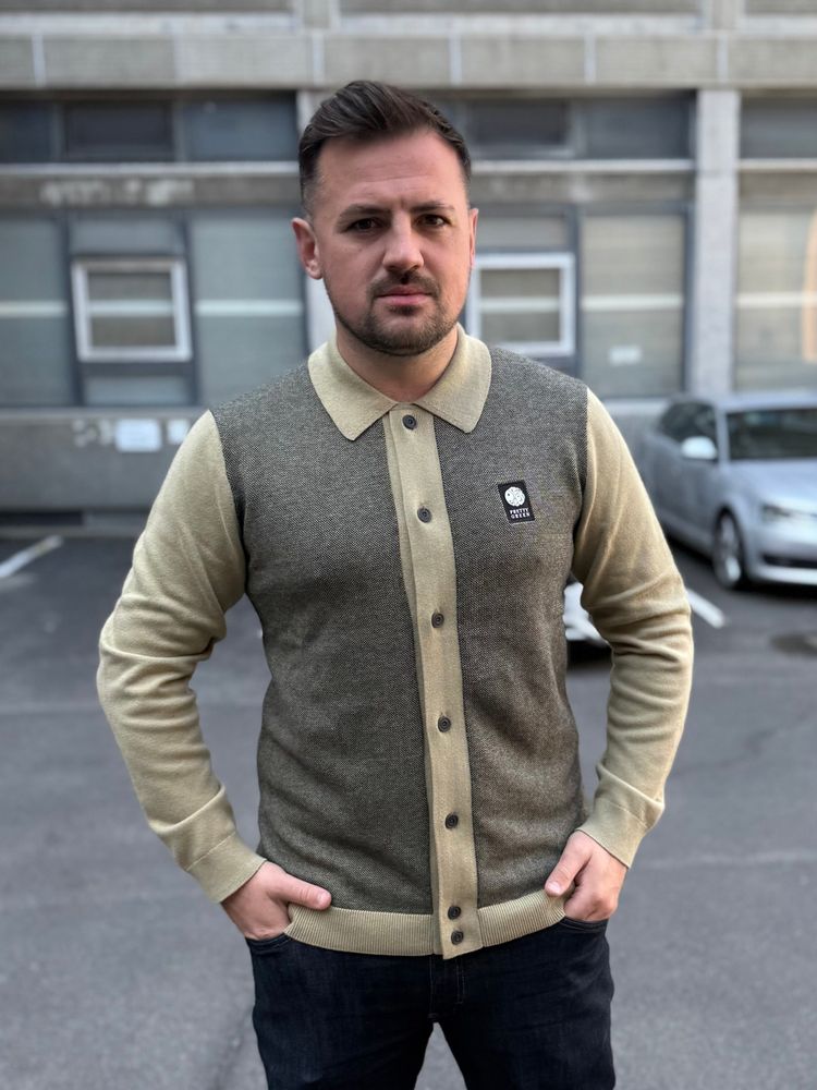 Pretty Green Roxy Longsleeve Knitted Polo Shirt Camel