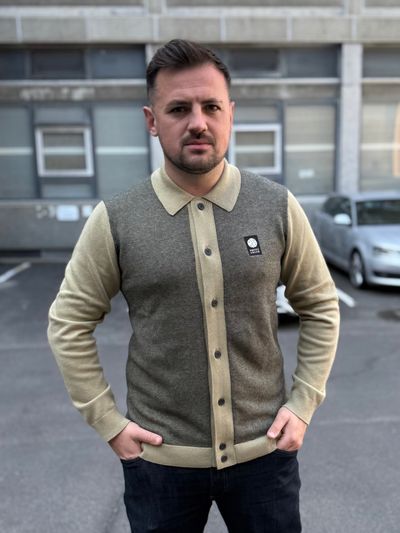 Pretty Green Roxy Longsleeve Knitted Polo Shirt Camel