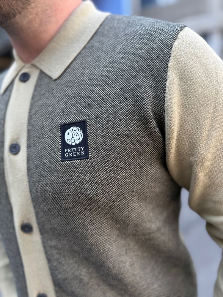 Pretty Green Roxy Longsleeve Knitted Polo Shirt Camel imagen 3