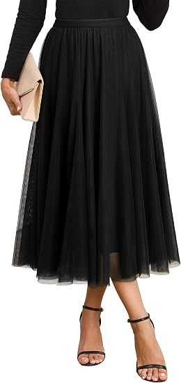 Black Tulle Midi Skirt