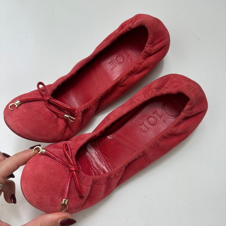 Dior Red Suede Ballet Flats
