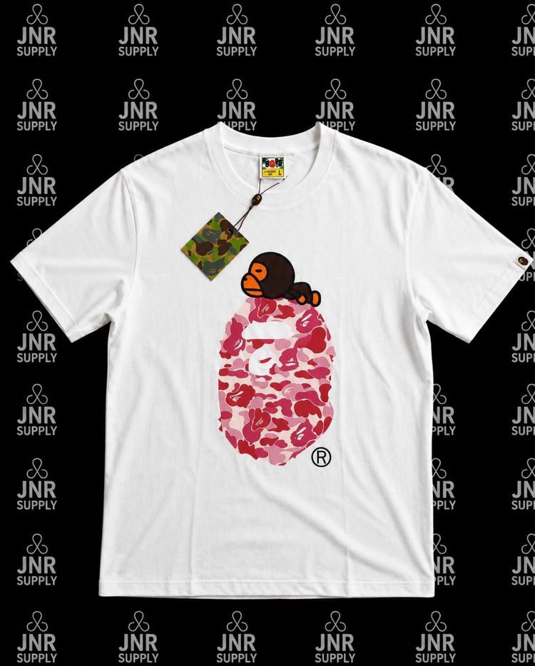 A Bathing Ape White T-Shirt With Pink Camo Ape Head Graphic image 1