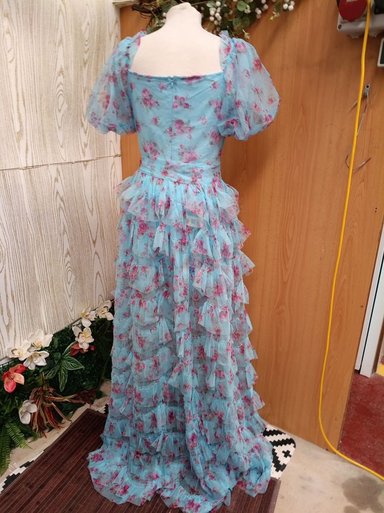 Blue Floral Puff Sleeve Dress image 2