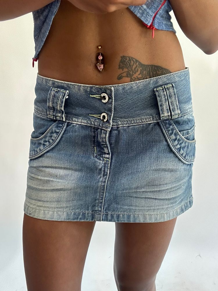 wag drop | small blue denim light wash mini skirt image 4