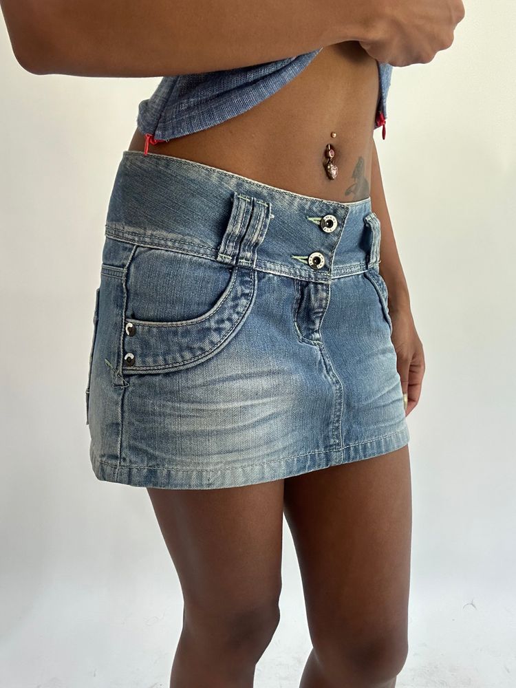 wag drop | small blue denim light wash mini skirt image 3