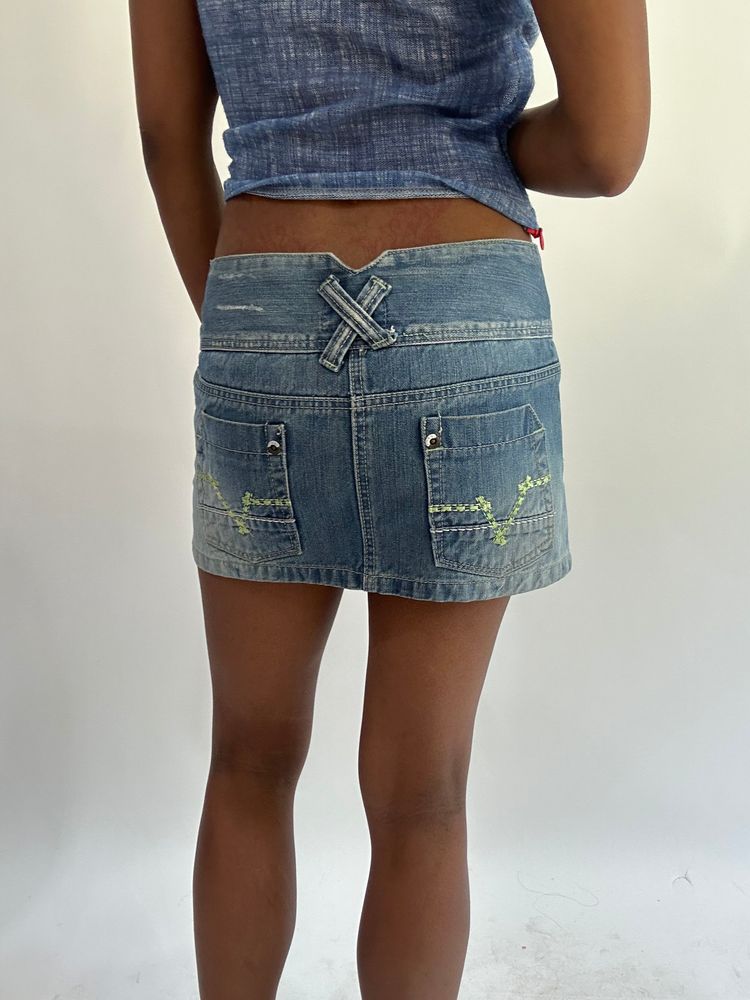 wag drop | small blue denim light wash mini skirt image 2
