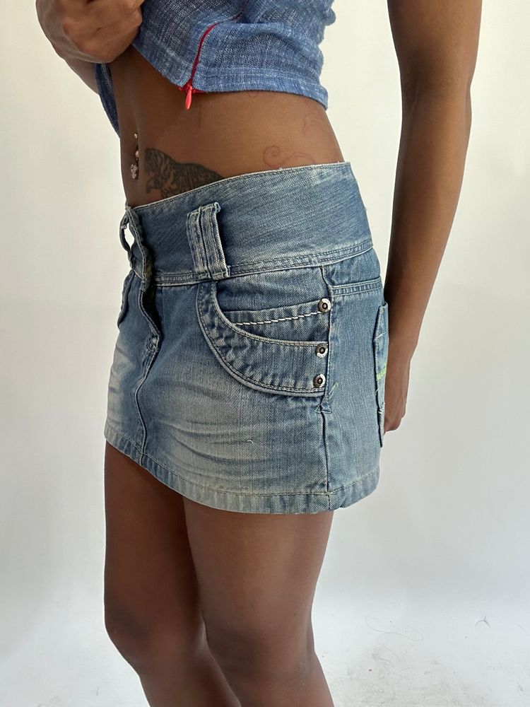 wag drop | small blue denim light wash mini skirt image 5