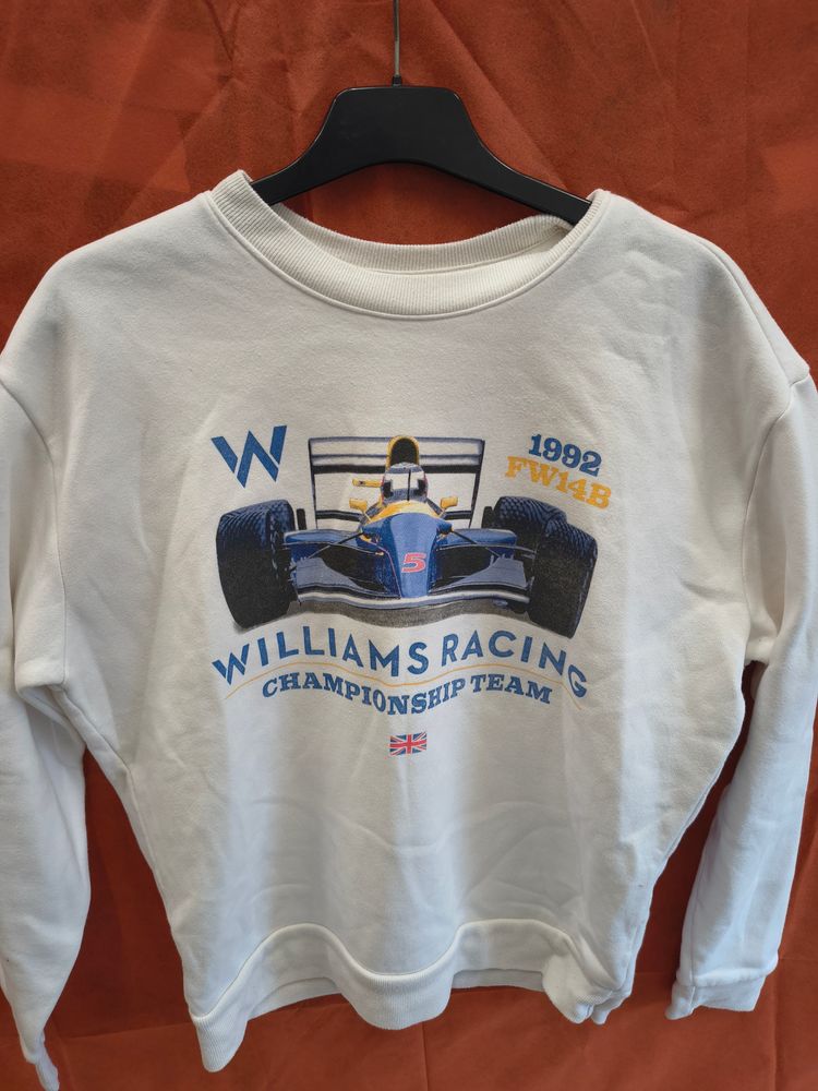 White Sweatshirt With Racing Car Print Hollister 