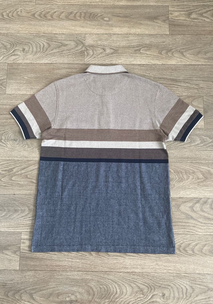 Manchester Polo Shirt Mens Medium M 100% Cotton Striped Brown Navy 2