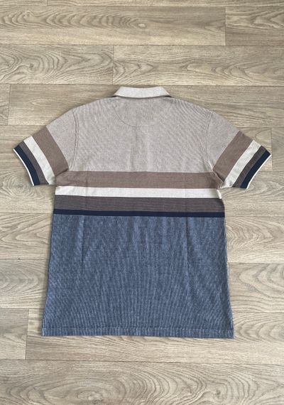Manchester Polo Shirt Mens Medium M 100% Cotton Striped Brown Navy 2