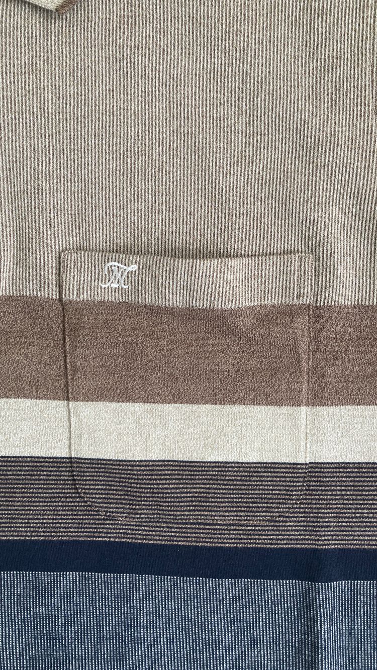 Manchester Polo Shirt Mens Medium M 100% Cotton Striped Brown Navy 4