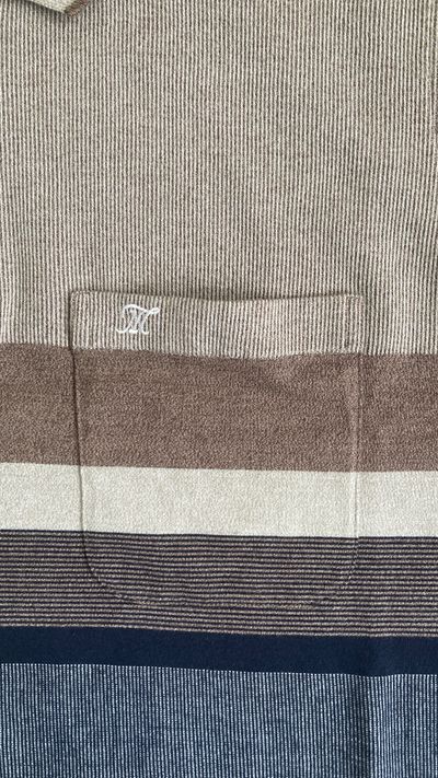 Manchester Polo Shirt Mens Medium M 100% Cotton Striped Brown Navy 4