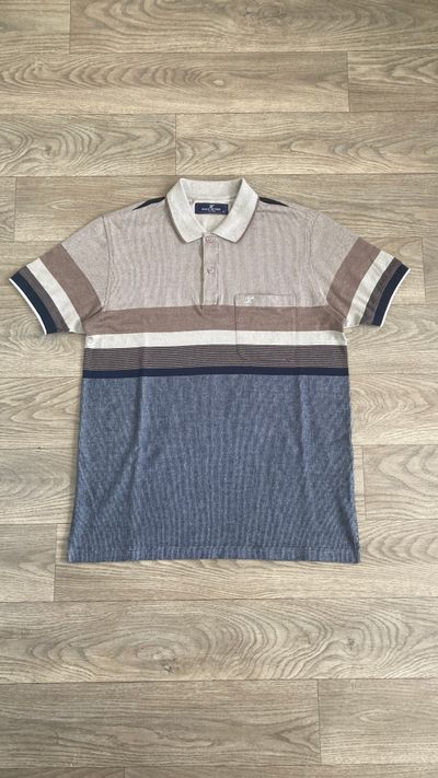 Manchester Polo Shirt Mens Medium M 100% Cotton Striped Brown Navy