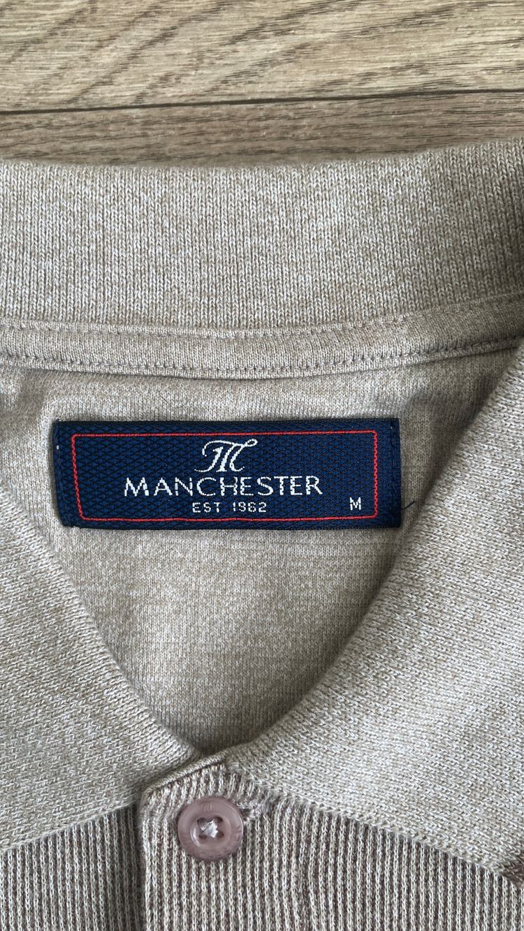 Manchester Polo Shirt Mens Medium M 100% Cotton Striped Brown Navy 5