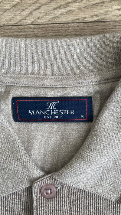 Manchester Polo Shirt Mens Medium M 100% Cotton Striped Brown Navy 5