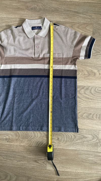 Manchester Polo Shirt Mens Medium M 100% Cotton Striped Brown Navy 10