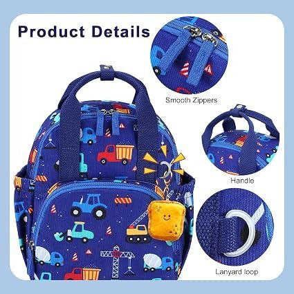 Blue Kids Backpack With Construction Vehicle Print image 1