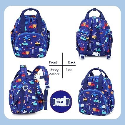Blue Kids Backpack With Construction Vehicle Print image 2