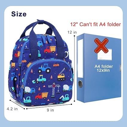 Blue Kids Backpack With Construction Vehicle Print image 3