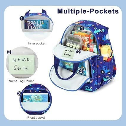 Blue Kids Backpack With Construction Vehicle Print image 4