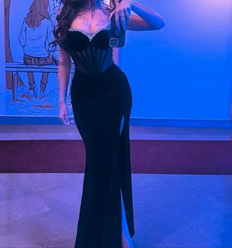 Other Welurowa sukienka dżety kryształki wiązane plecy maxi elegancka glamour rozmiar xs product image