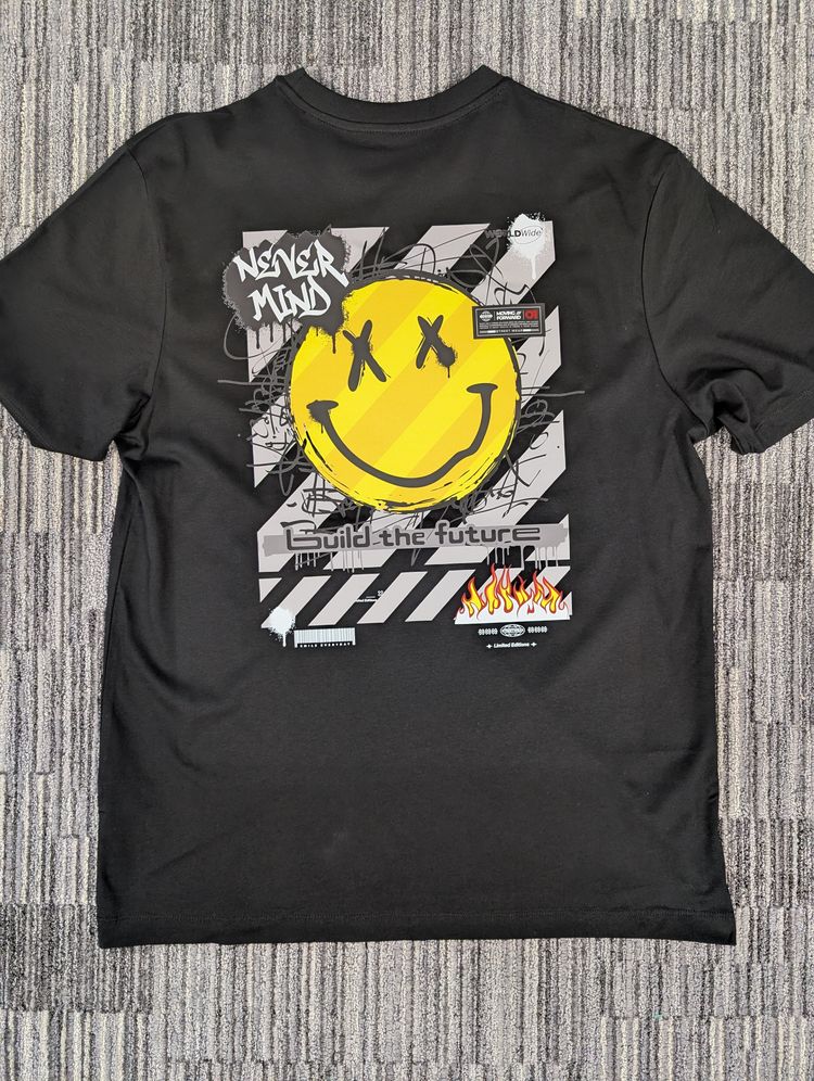 Zero13 Never mind smiley, black t shirt. New All sizes