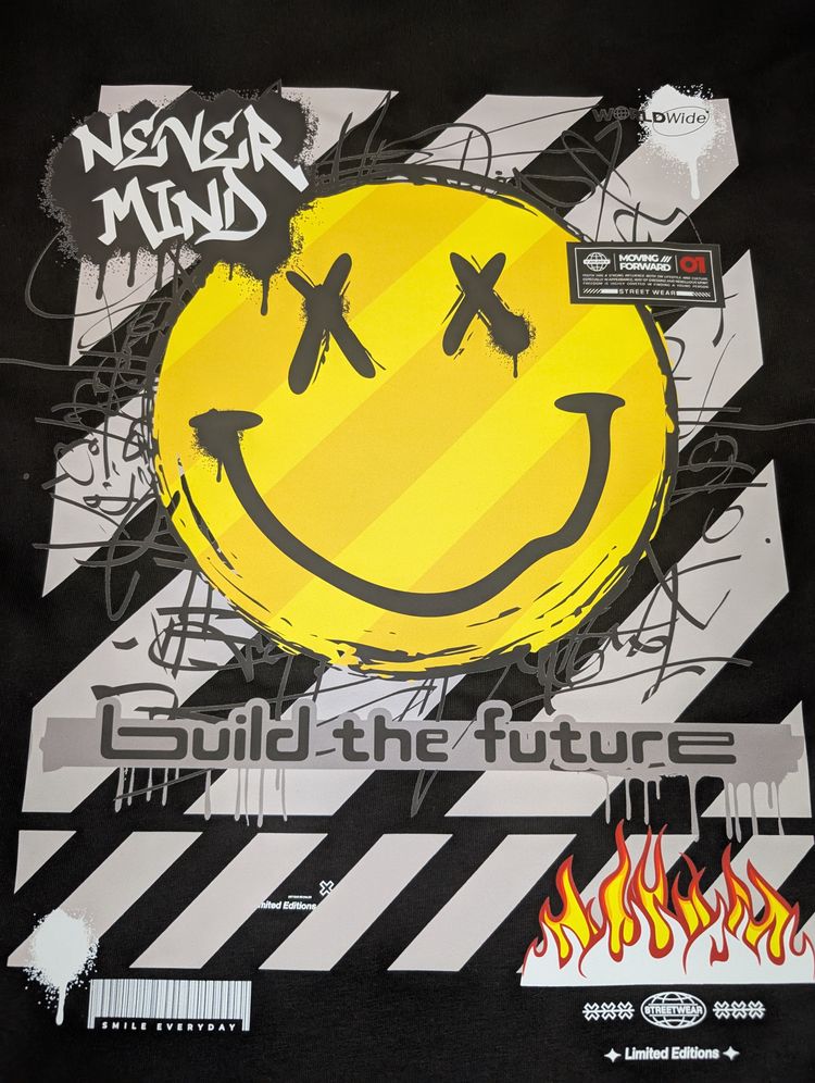 Zero13 Never mind smiley, black t shirt. New All sizes  2