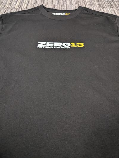 Zero13 Never mind smiley, black t shirt. New All sizes 3