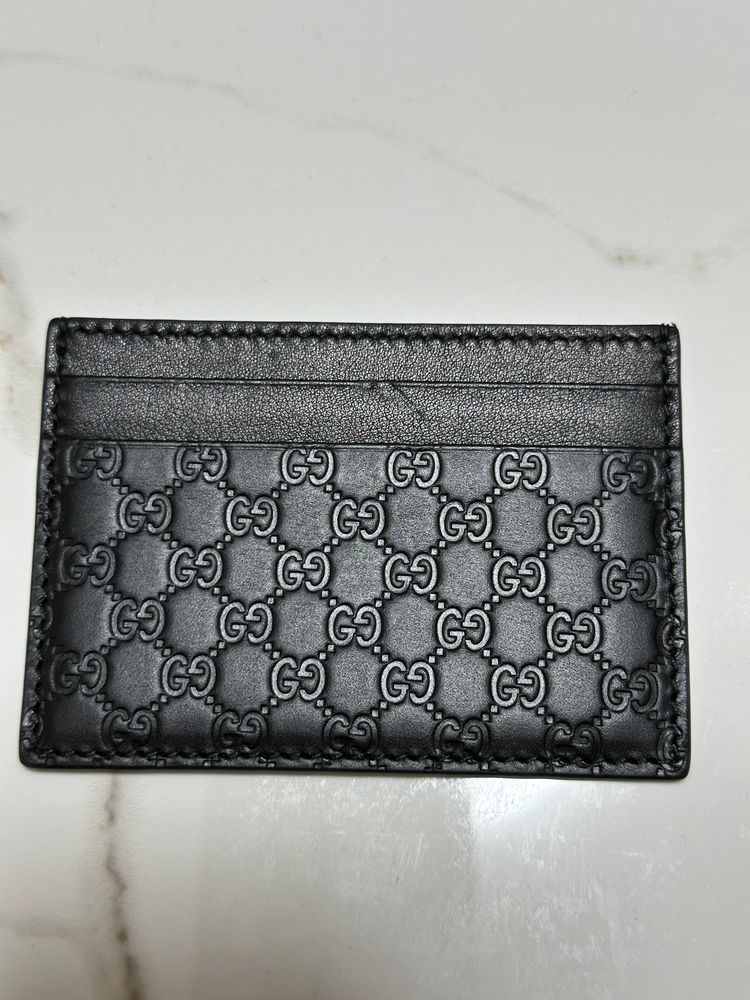 Gucci black leather card holder microguccissima imagen 2