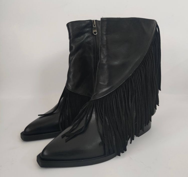 Immagine di Black Fringe Ankle Boots  37 Made in Italy  2
