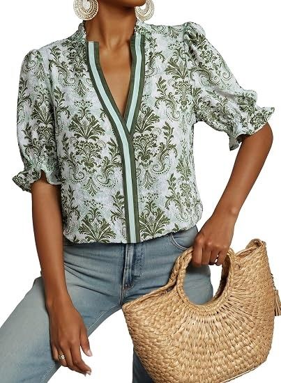 Green Patterned Blouse