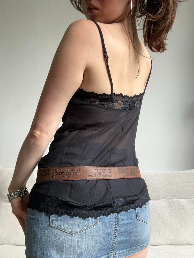 Immagine di Black Lace Trim Sheer Camisole Top 7