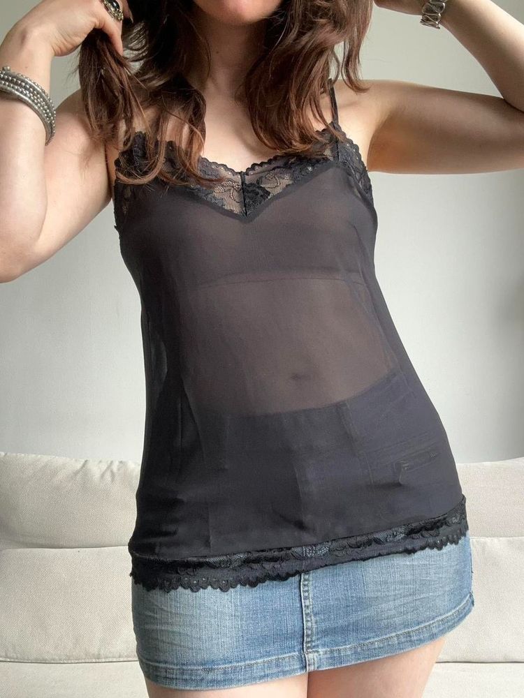 Immagine di Black Lace Trim Sheer Camisole Top 6
