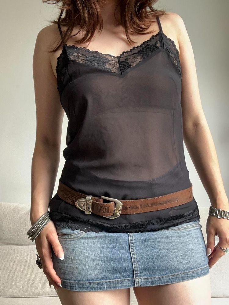 Immagine di Black Lace Trim Sheer Camisole Top 8