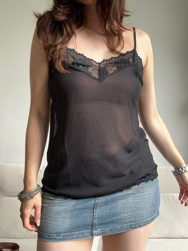 Immagine di Black Lace Trim Sheer Camisole Top 2